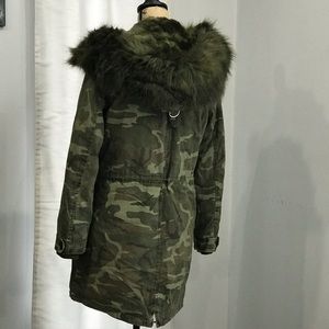 Zara Camouflage Utility Jacket with Faux Fur Trim